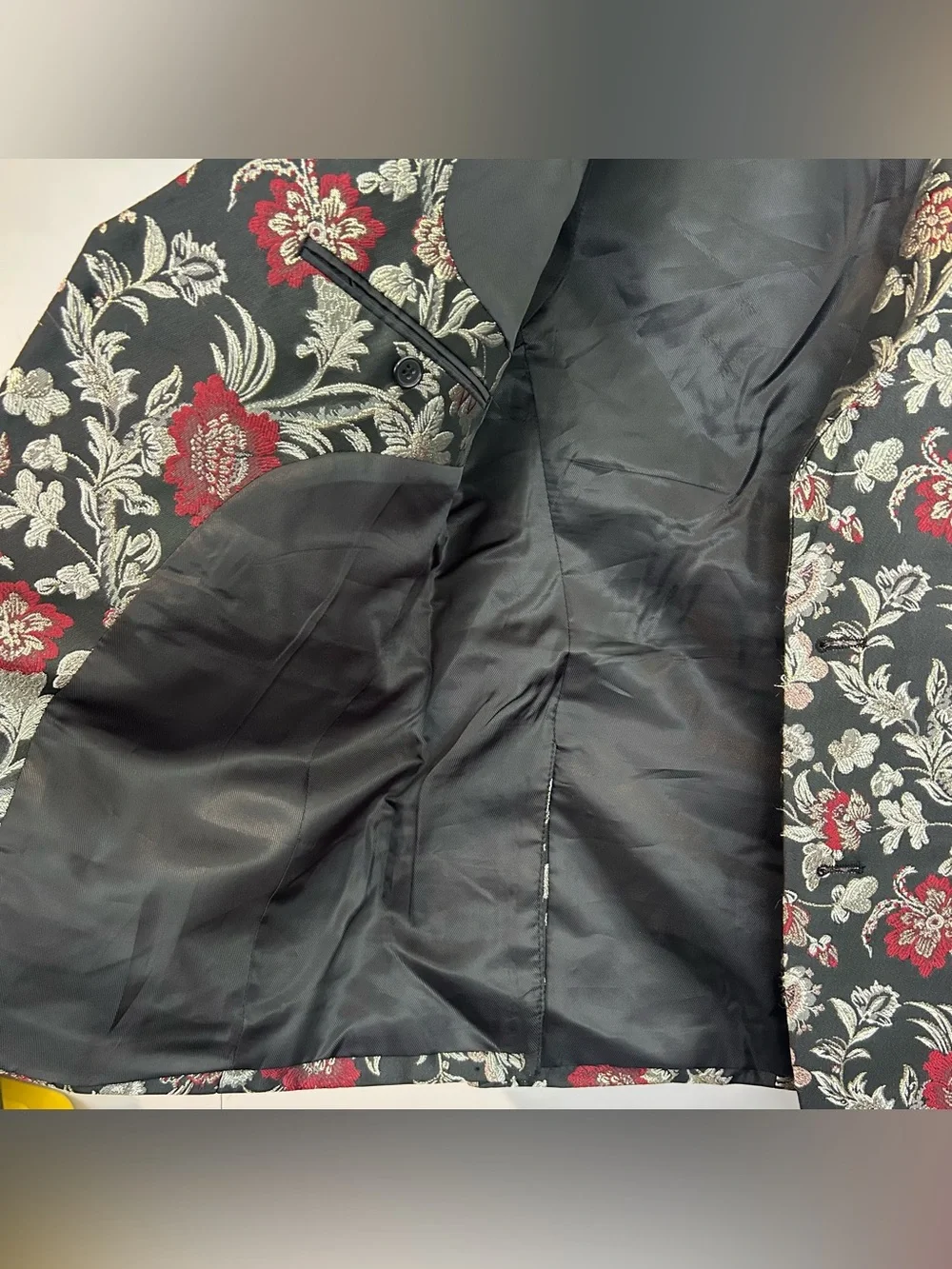 Soul of London Black/Red/Metallic Floral Tuxedo Statement Jacket Size 38 Regular
